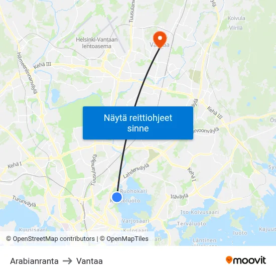 Arabianranta to Vantaa map