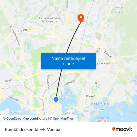 Kumtähdenkenttä to Vantaa map