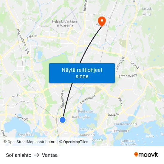 Sofianlehto to Vantaa map