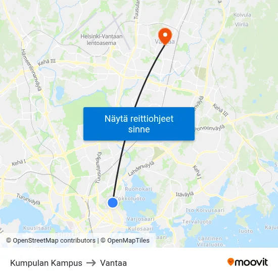 Kumpulan Kampus to Vantaa map