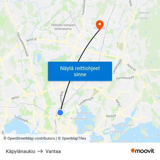 Käpylänaukio to Vantaa map
