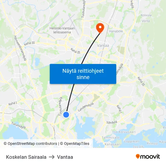 Koskelan Sairaala to Vantaa map