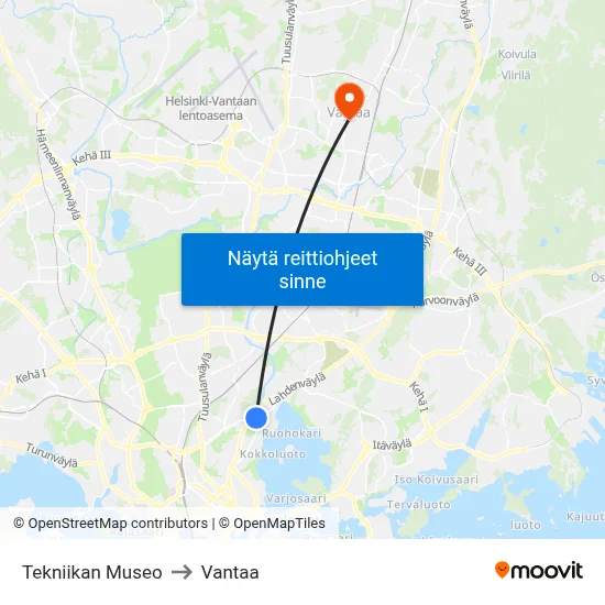Tekniikan Museo to Vantaa map