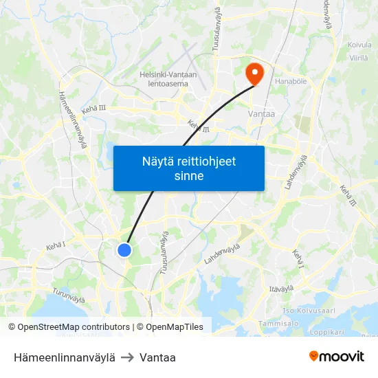 Hämeenlinnanväylä to Vantaa map
