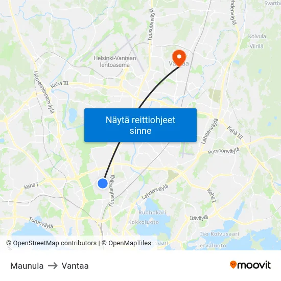 Maunula to Vantaa map