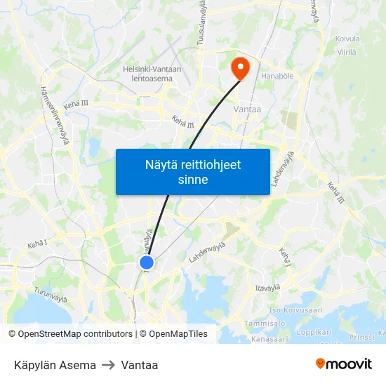 Käpylän Asema to Vantaa map