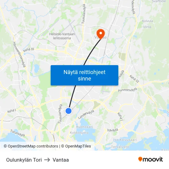 Oulunkylän Tori to Vantaa map