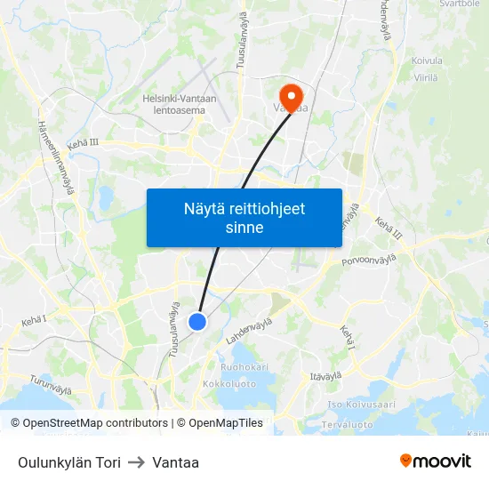 Oulunkylän Tori to Vantaa map