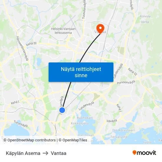 Käpylän Asema to Vantaa map