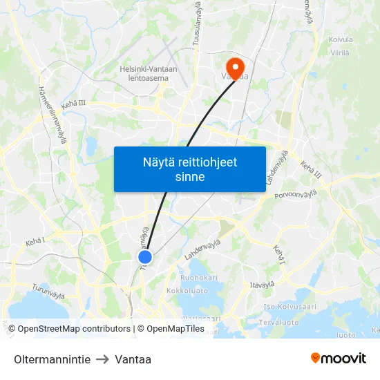 Oltermannintie to Vantaa map