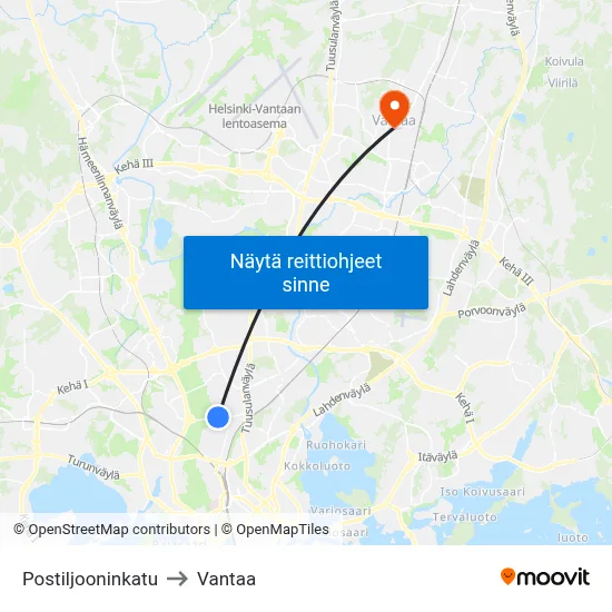Postiljooninkatu to Vantaa map
