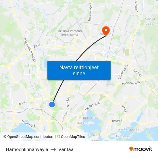 Hämeenlinnanväylä to Vantaa map