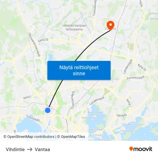 Vihdintie to Vantaa map