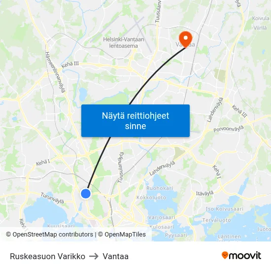 Ruskeasuon Varikko to Vantaa map