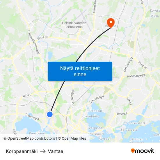 Korppaanmäki to Vantaa map