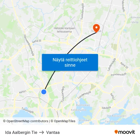 Ida Aalbergin Tie to Vantaa map