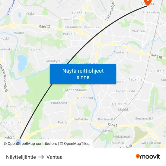 Näyttelijäntie to Vantaa map