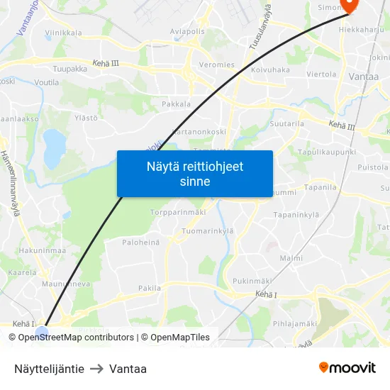 Näyttelijäntie to Vantaa map