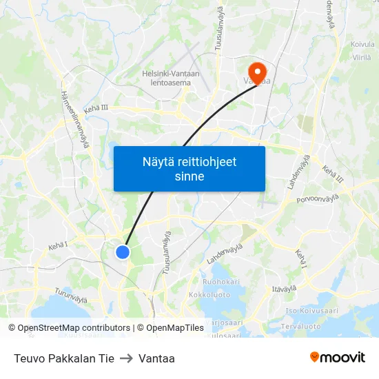 Teuvo Pakkalan Tie to Vantaa map