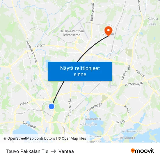Teuvo Pakkalan Tie to Vantaa map