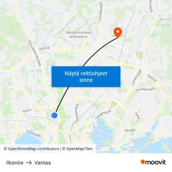 Ilkantie to Vantaa map