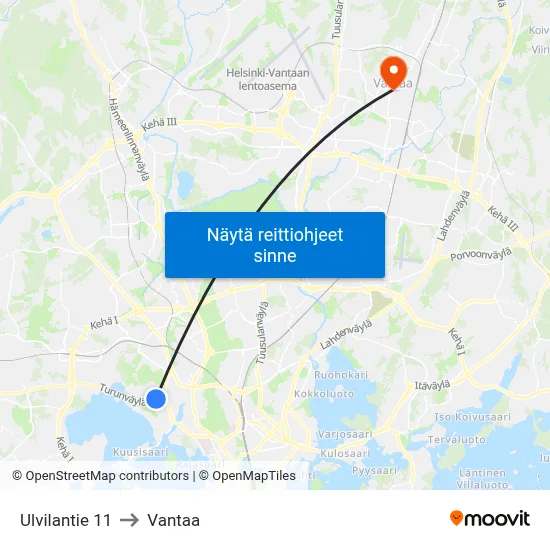 Ulvilantie 11 to Vantaa map