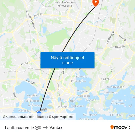 Lauttasaarentie Ⓜ️🛍️ to Vantaa map
