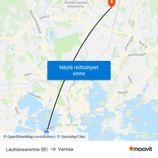 Lauttasaarentie Ⓜ️🛍️ to Vantaa map