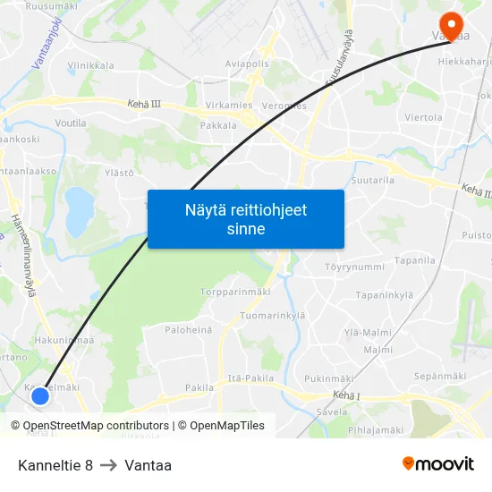Kanneltie 8 to Vantaa map