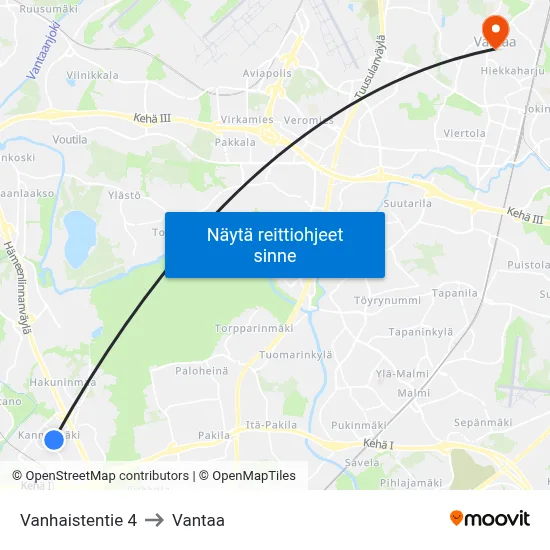 Vanhaistentie 4 to Vantaa map