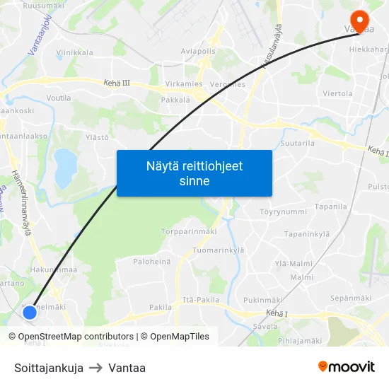 Soittajankuja to Vantaa map