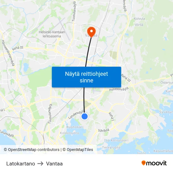Latokartano to Vantaa map