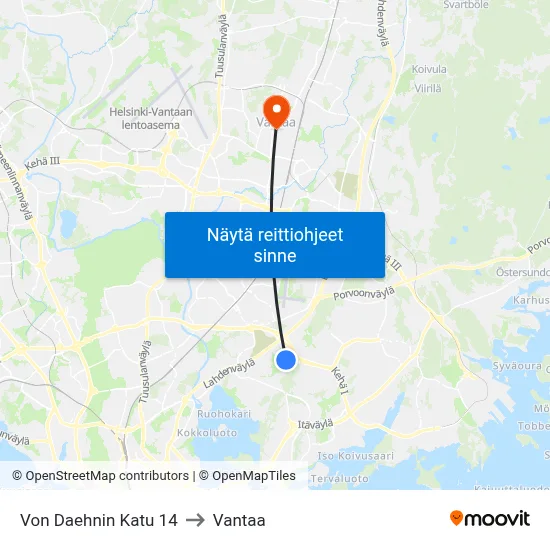 Von Daehnin Katu 14 to Vantaa map