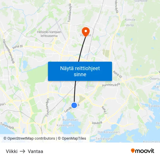 Viikki to Vantaa map