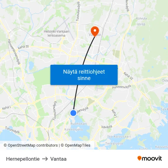 Hernepellontie to Vantaa map