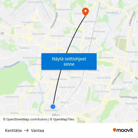 Kenttätie to Vantaa map