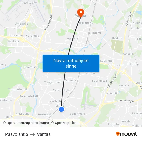 Paavolantie to Vantaa map