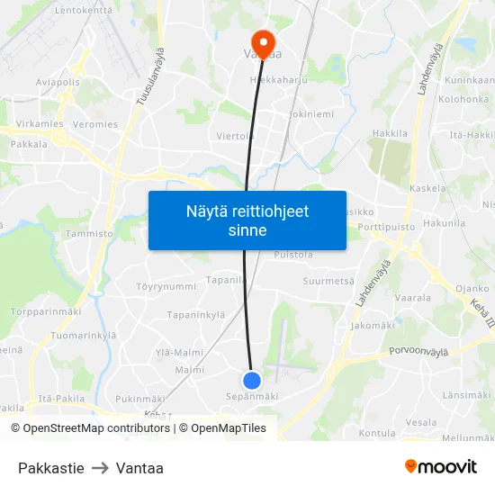 Pakkastie to Vantaa map