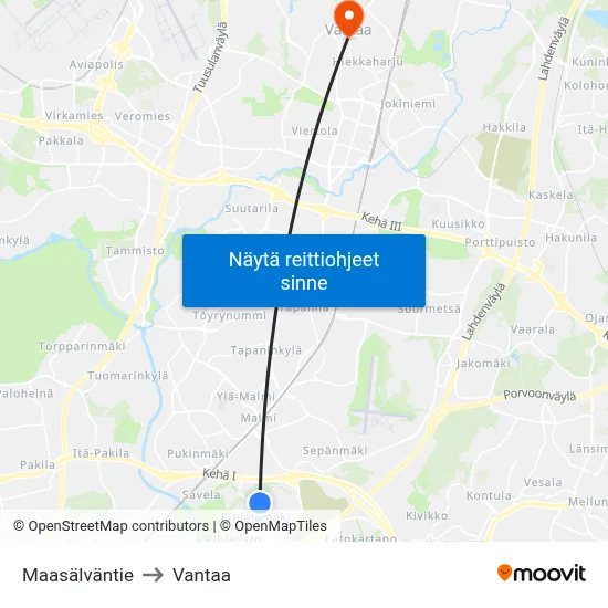 Maasälväntie to Vantaa map