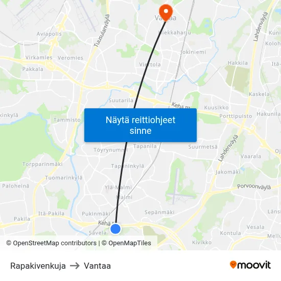 Rapakivenkuja to Vantaa map