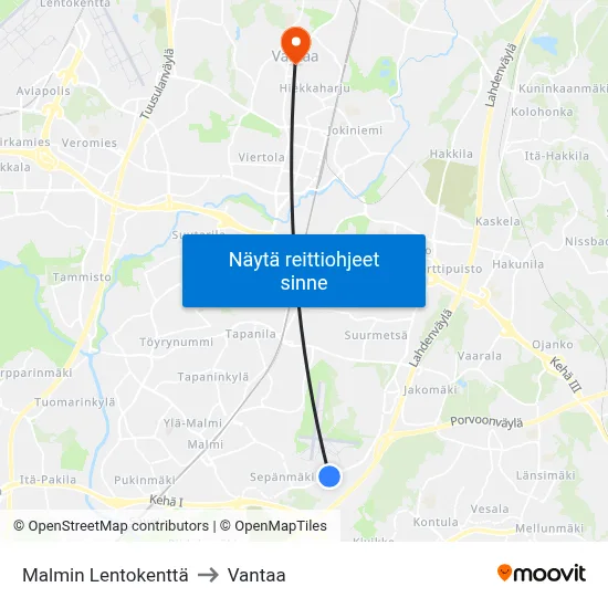 Malmin Lentokenttä to Vantaa map