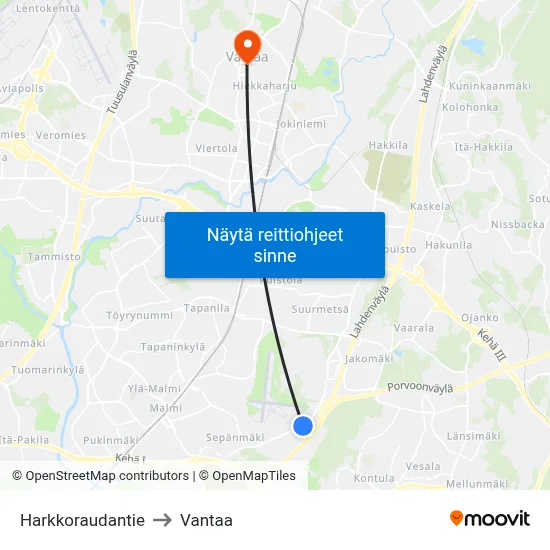 Harkkoraudantie to Vantaa map