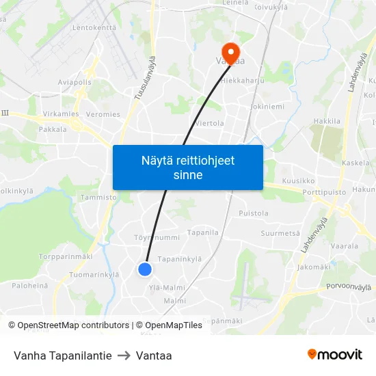 Vanha Tapanilantie to Vantaa map