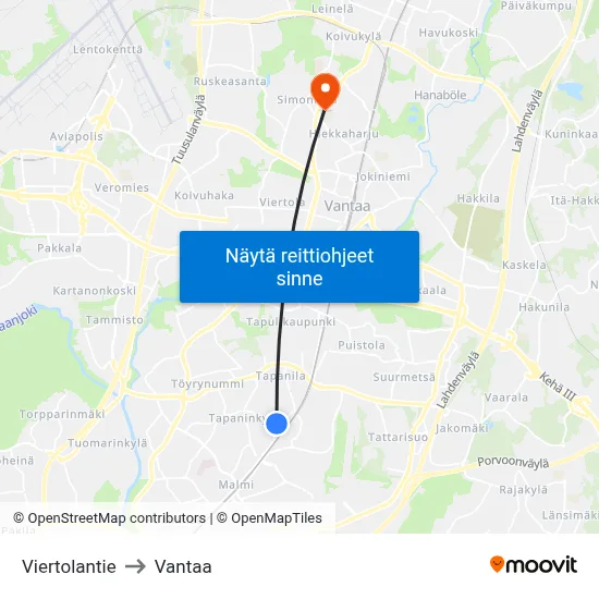 Viertolantie to Vantaa map