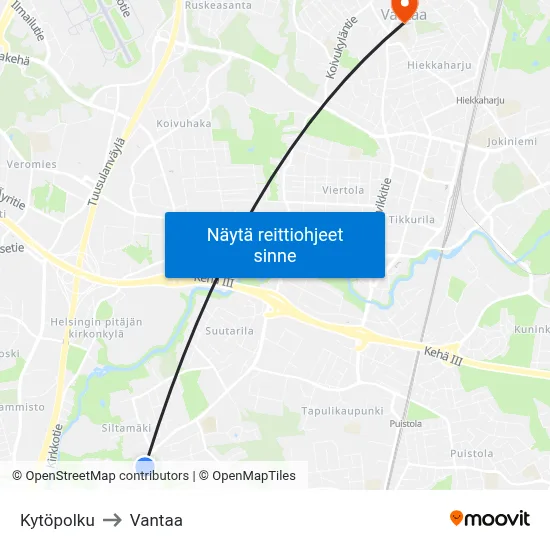 Kytöpolku to Vantaa map