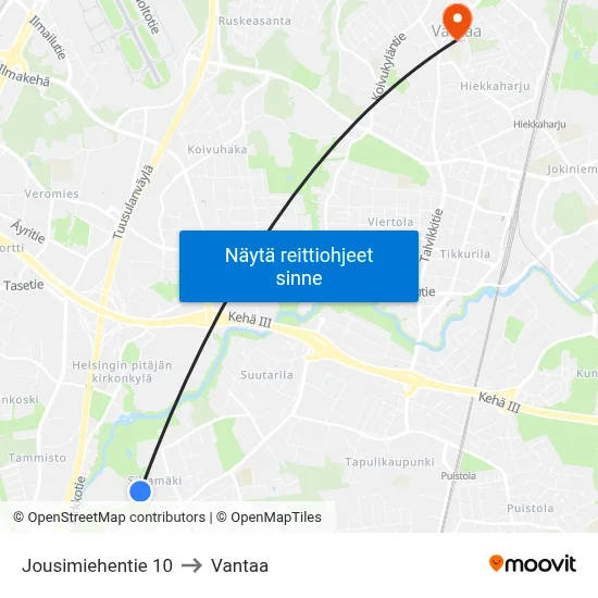 Jousimiehentie 10 to Vantaa map