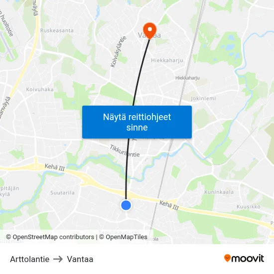 Arttolantie to Vantaa map