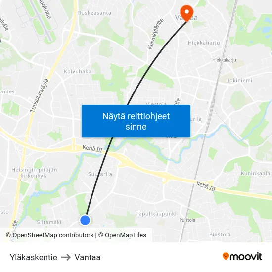 Yläkaskentie to Vantaa map