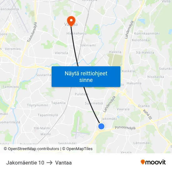 Jakomäentie 10 to Vantaa map