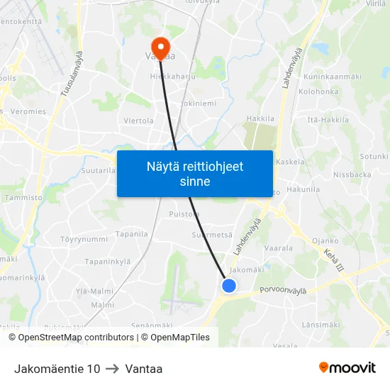 Jakomäentie 10 to Vantaa map